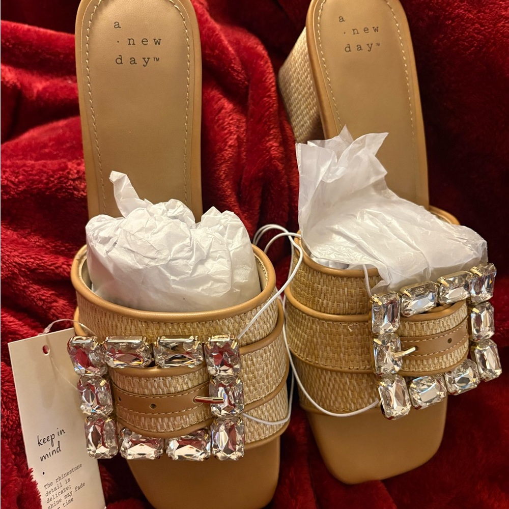 A New Day Beige Mules with Crystal Buckles
